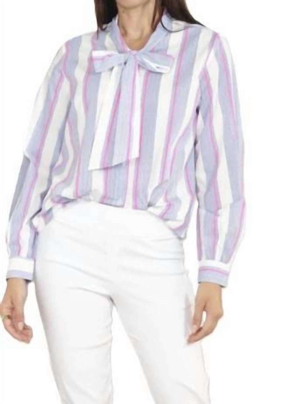 NEW ZERO DEGREES CELSIUS bow tie blouse in white blue fuschia